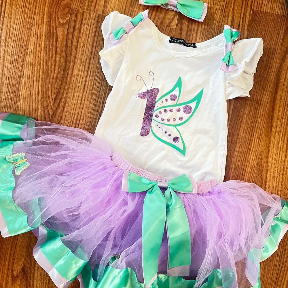 Butterfly first birthday outfit Costume with Purple and Green Accents 12 month